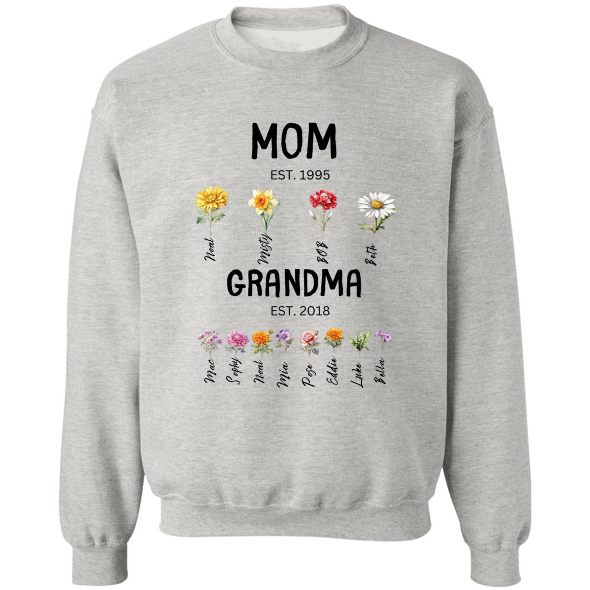 Gift For Mom/Grandma Est. Birth flowers Crewneck Sweatshirt 8 oz (Closeout)