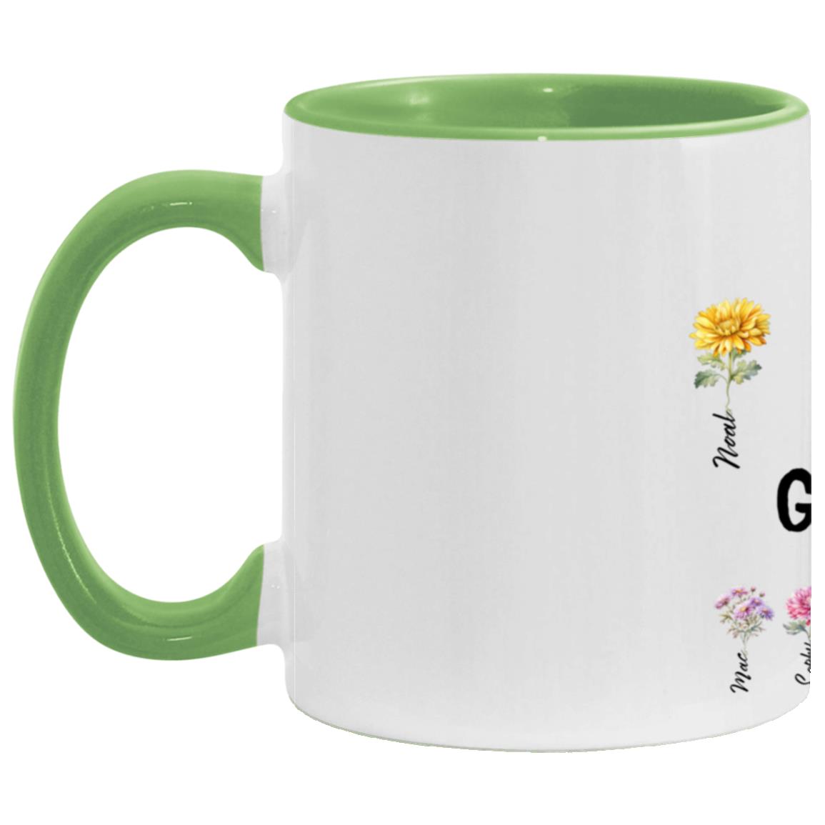 Mom/Grandma Est. Birth  Flowers 11oz Accent Mug