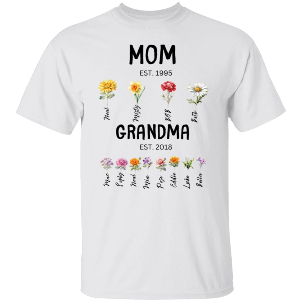 MomGrandma EST. Birth flowers Mom/Grandma Est. birth flowers Tees Shirt