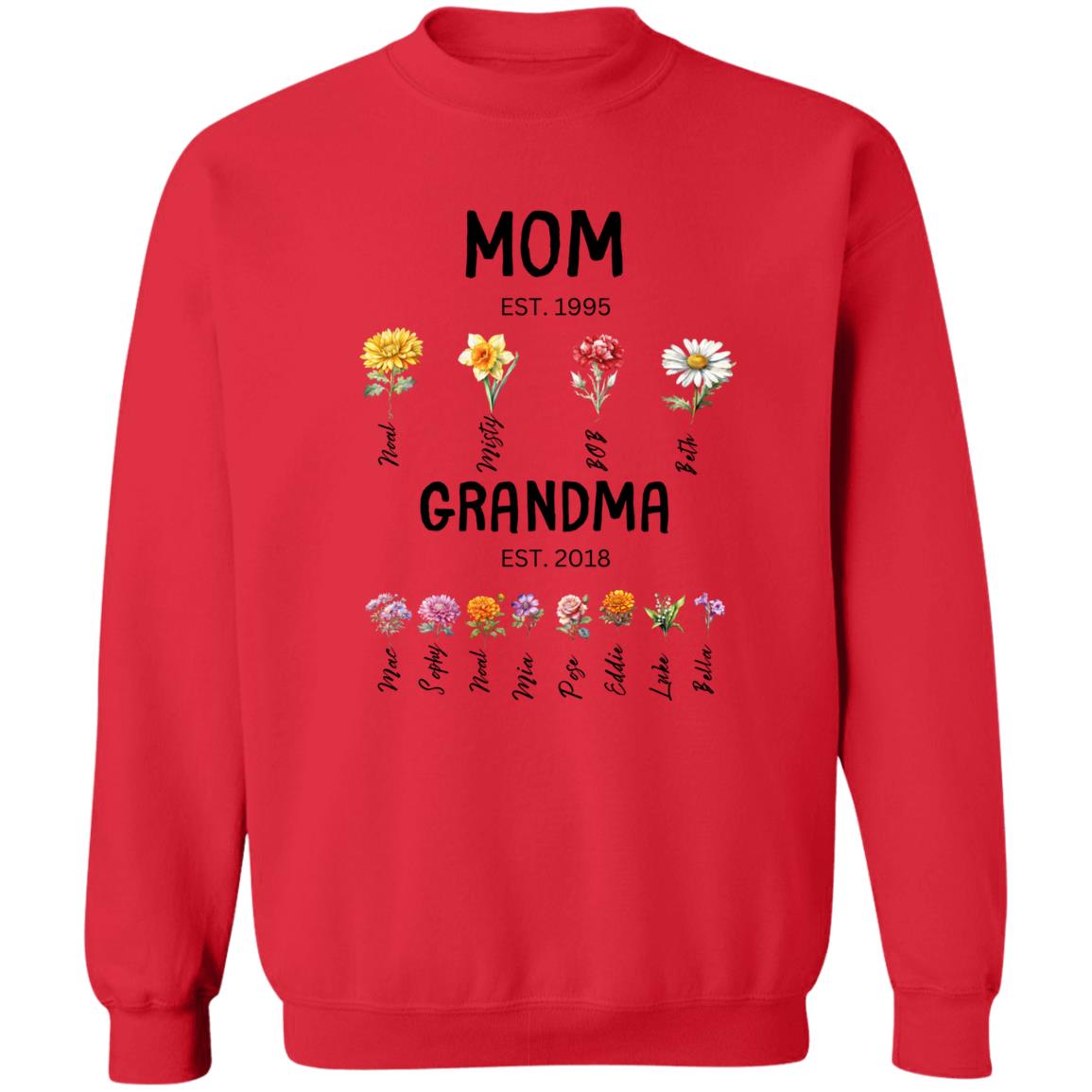 Gift For Mom/Grandma Est. Birth flowers Crewneck Sweatshirt 8 oz (Closeout)