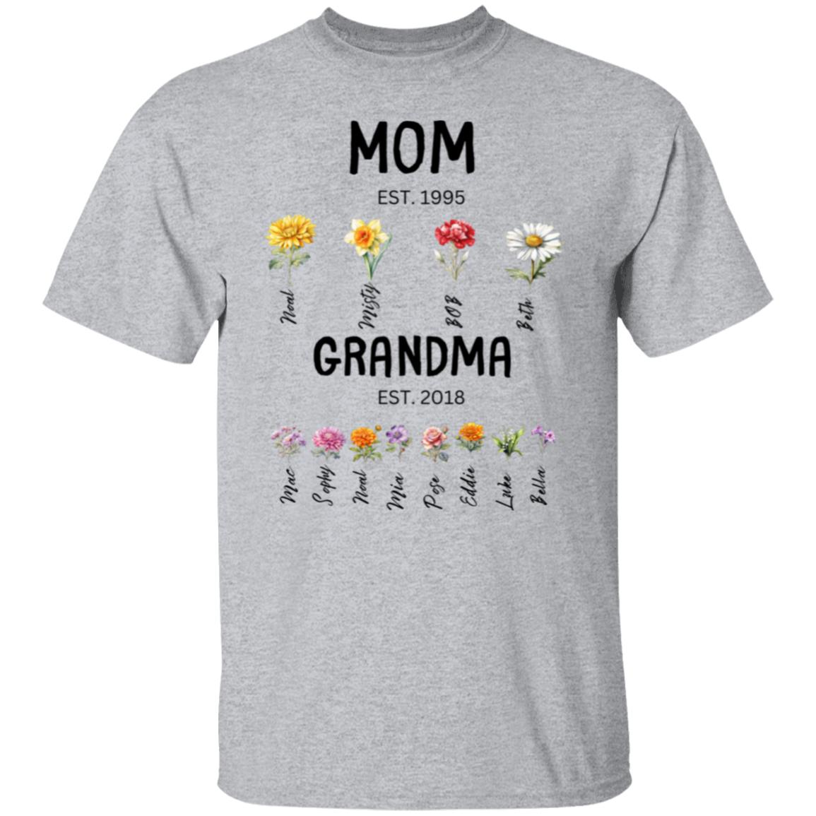 MomGrandma EST. Birth flowers Mom/Grandma Est. birth flowers Tees Shirt