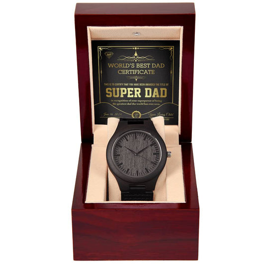Gift For Dad-Super Dad Certificate-Wooded watch