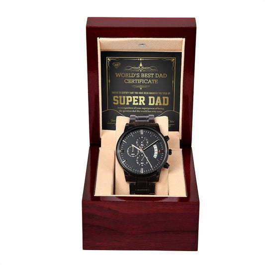 Gift For Dad-Super Dad Certificate- Black Chron. Watch
