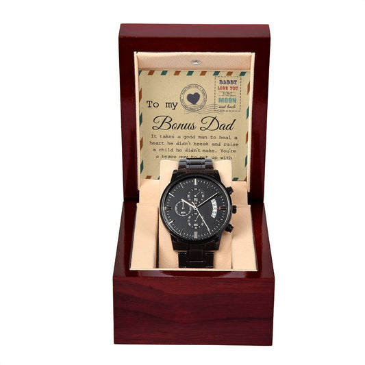 Gift for Bonus Dad-Heal A Heart-Black Chron. Watch