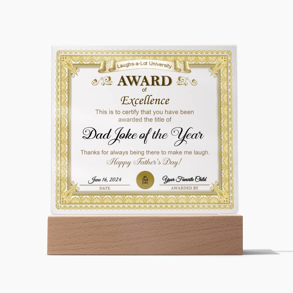 Gift for DAD-Award of Excellence-Plaque