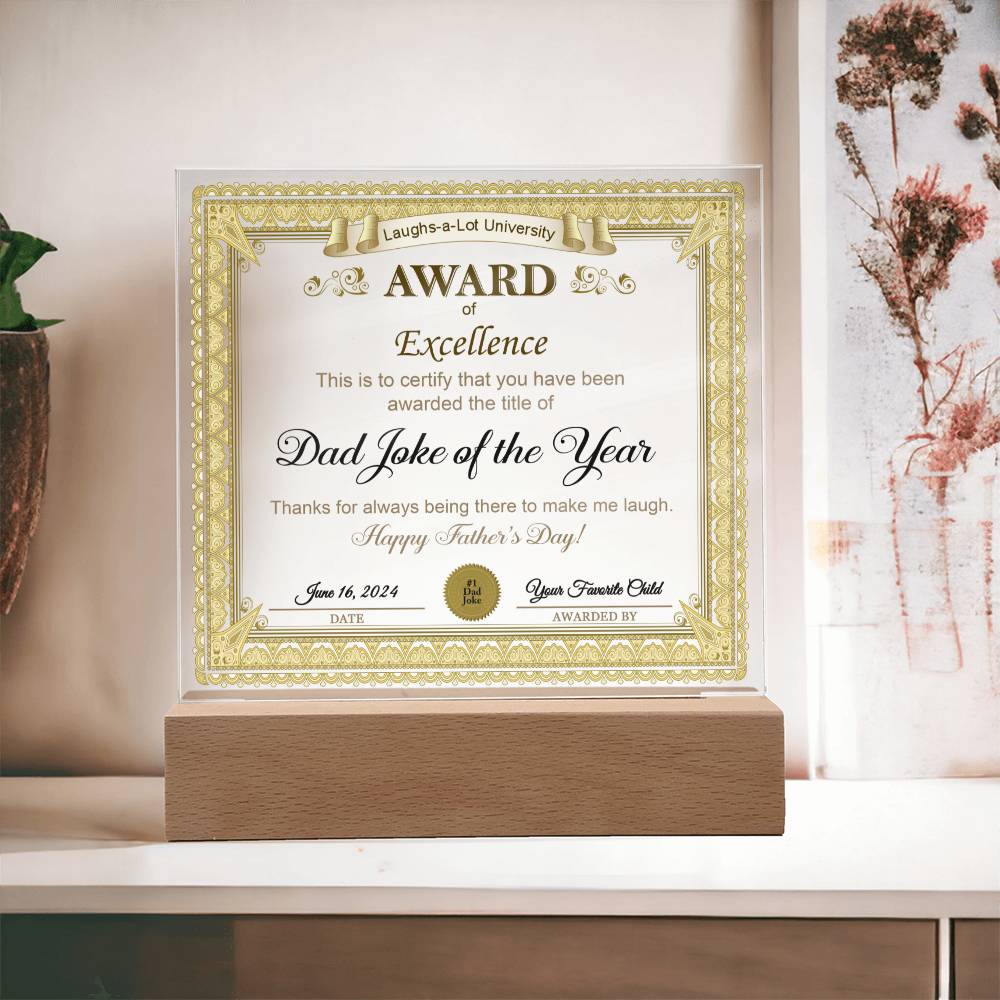 Gift for DAD-Award of Excellence-Plaque