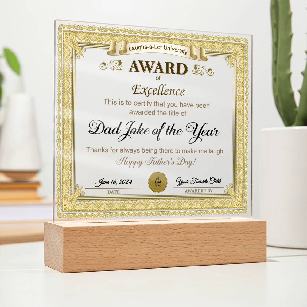 Gift for DAD-Award of Excellence-Plaque