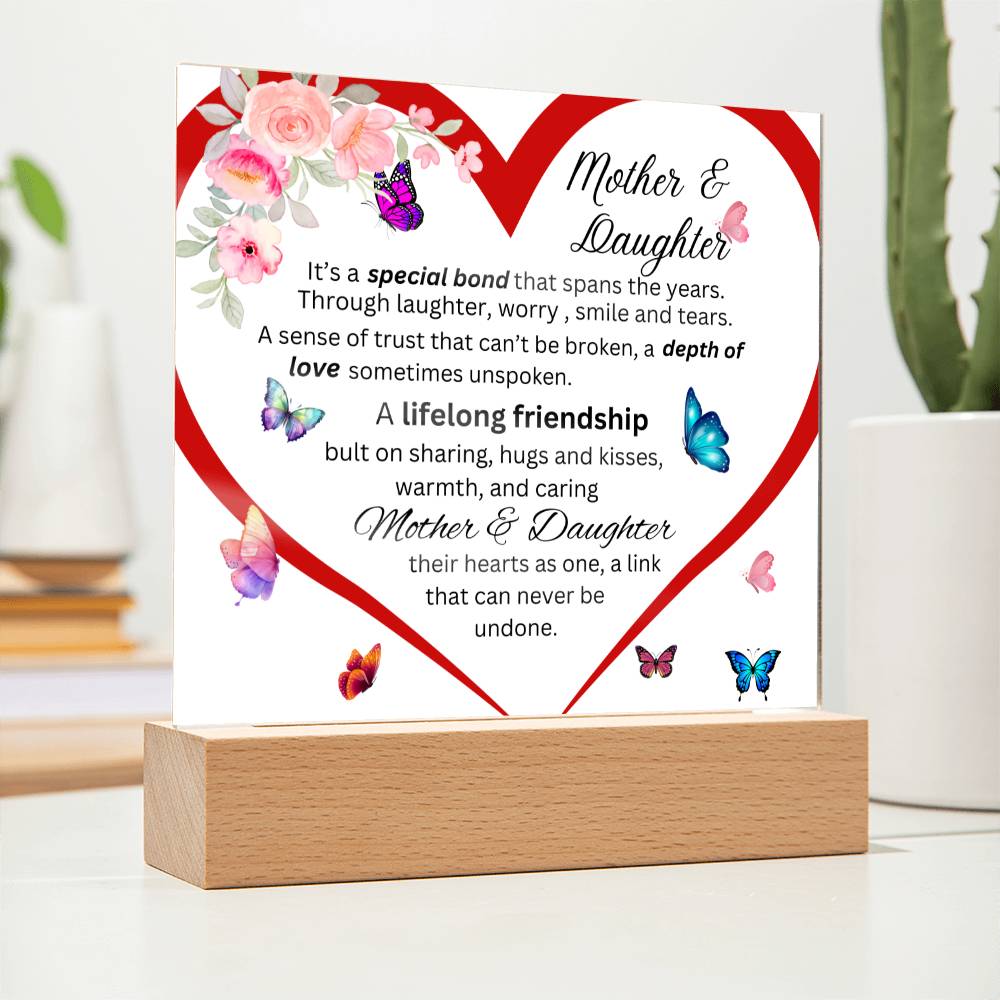 Gift For Mom-Mother & Daughter Bond Acrylic Square Plaque