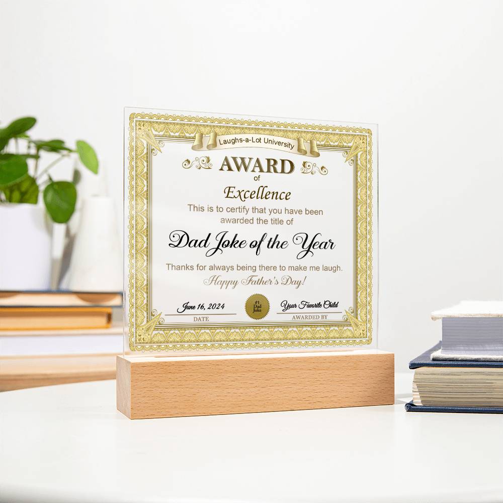 Gift for DAD-Award of Excellence-Plaque