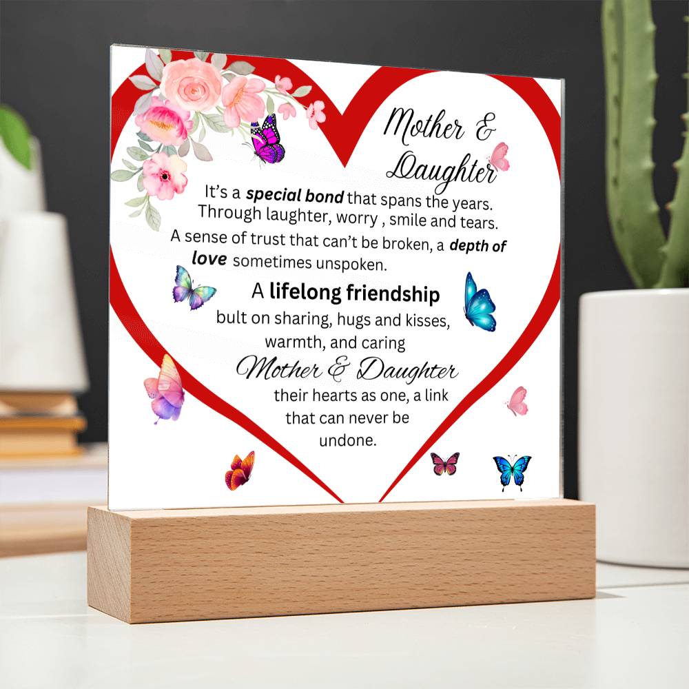 Gift For Mom-Mother & Daughter Bond Acrylic Square Plaque