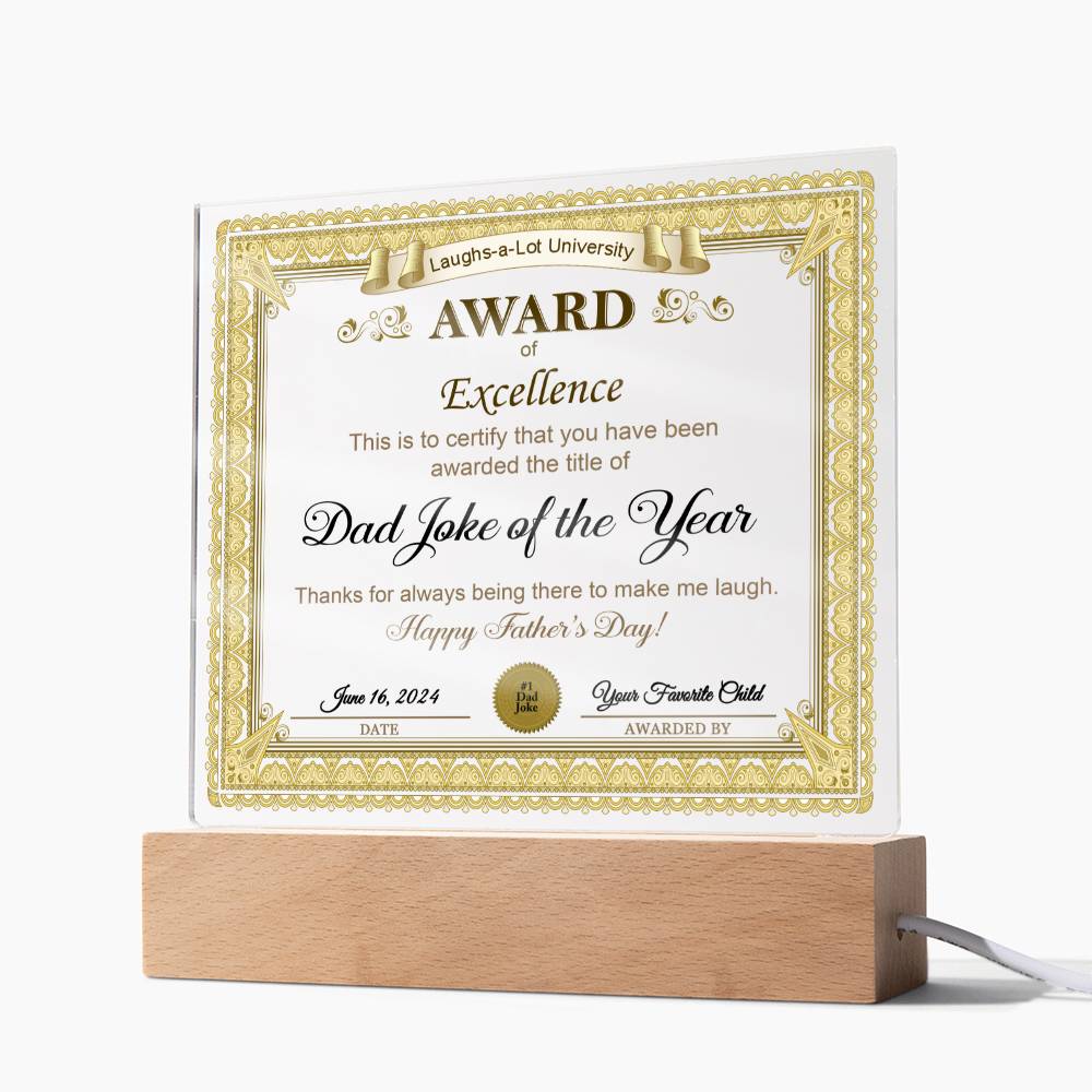 Gift for DAD-Award of Excellence-Plaque