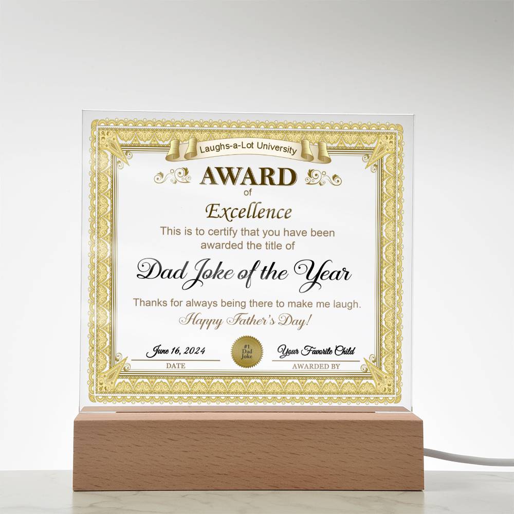 Gift for DAD-Award of Excellence-Plaque