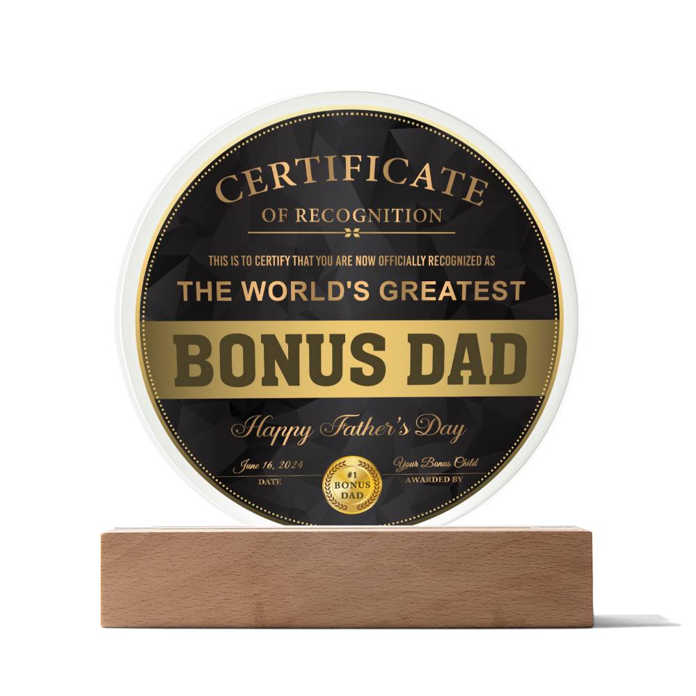 Gift For Bonus Dad-Certificate  of Recognition  Bonus Dad
