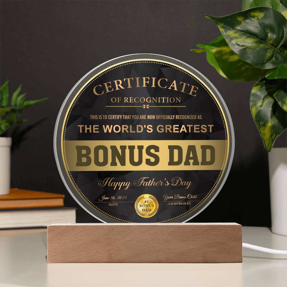 Gift For Bonus Dad-Certificate  of Recognition  Bonus Dad