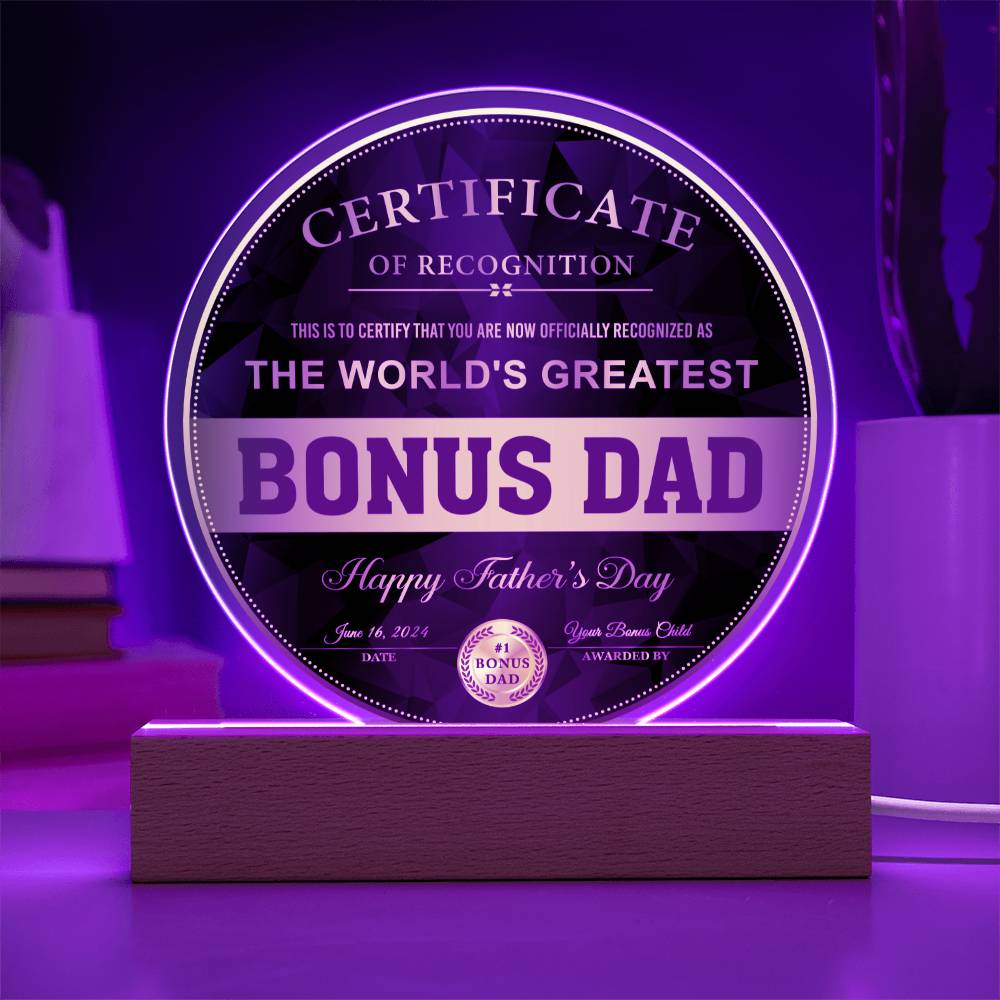 Gift For Bonus Dad-Certificate  of Recognition  Bonus Dad
