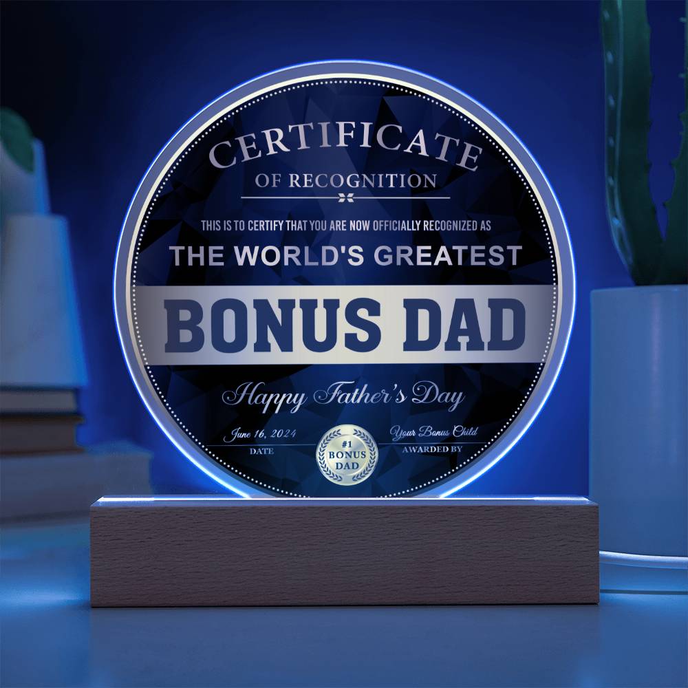 Gift For Bonus Dad-Certificate  of Recognition  Bonus Dad