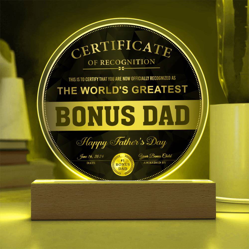 Gift For Bonus Dad-Certificate  of Recognition  Bonus Dad