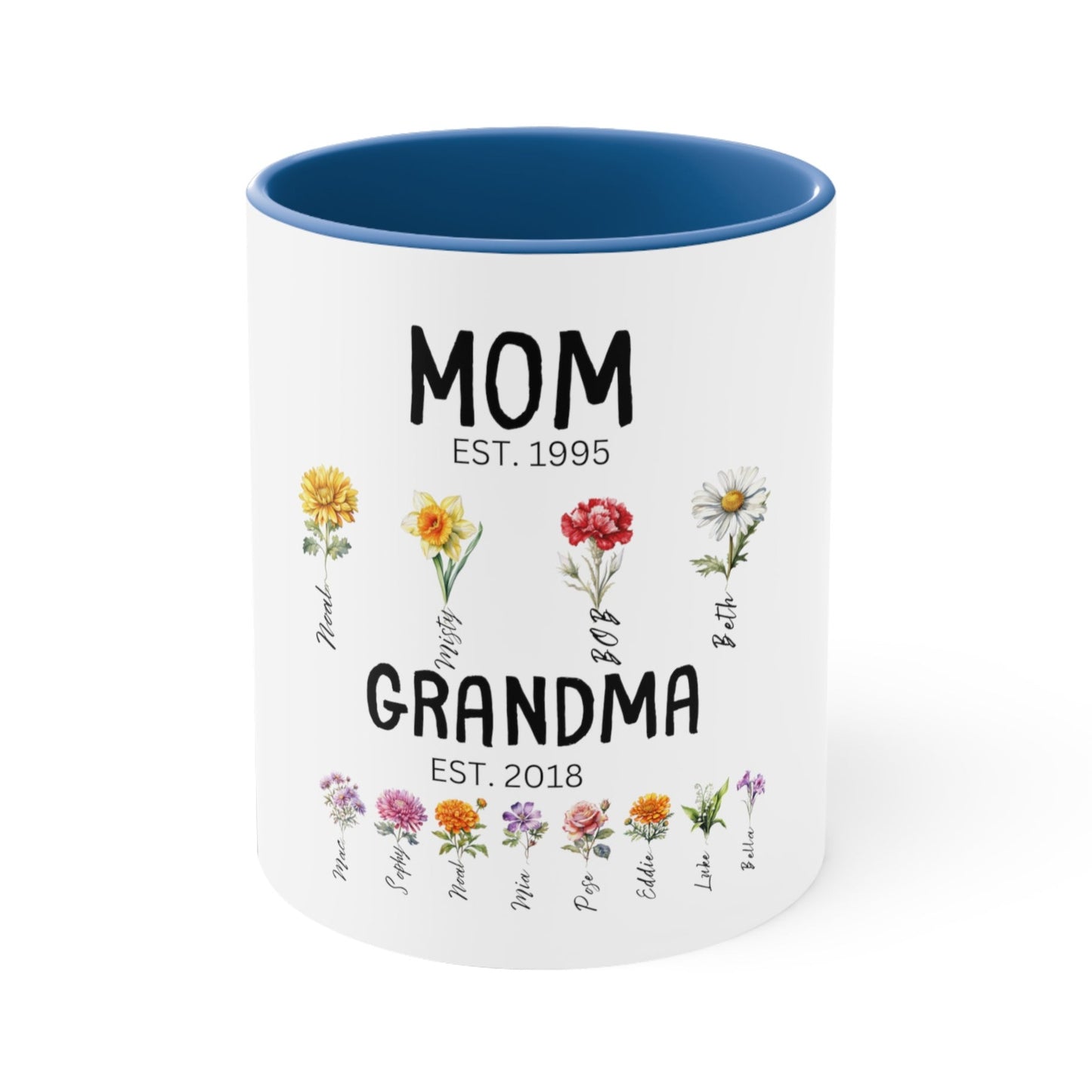 Mom/Grandma Est. Birth  Flowers 11oz Accent Mug