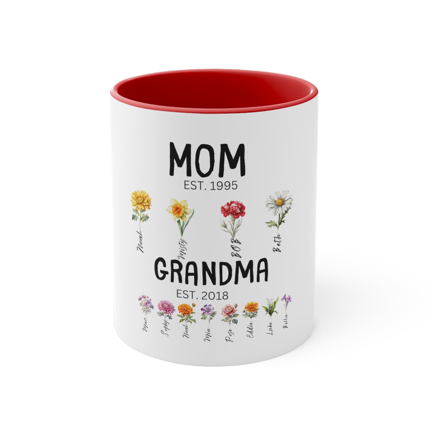 Mom/Grandma Est. Birth  Flowers 11oz Accent Mug