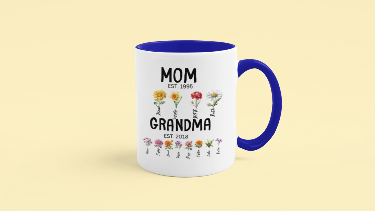 Mom/Grandma Est. Birth  Flowers 11oz Accent Mug