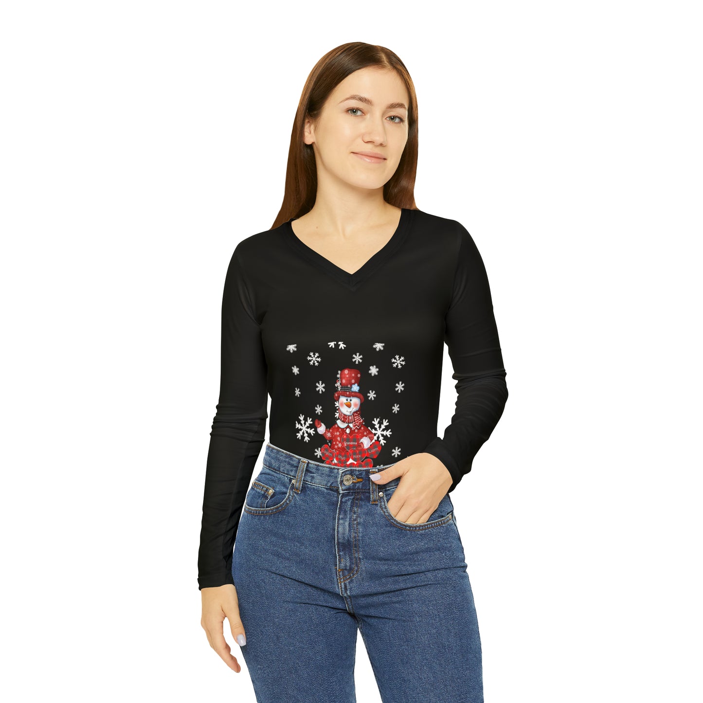 Grandma with Grand kids Women's Long Sleeve V-neck Shirt (AOP)