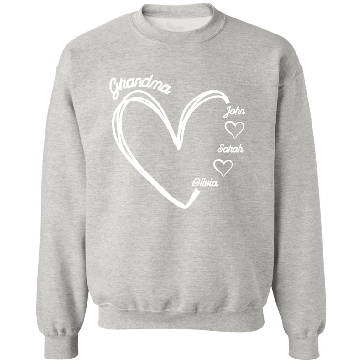 Gift For Grandma hearts W Names Pullover Crewneck Sweatshirt 8 oz (Closeout)