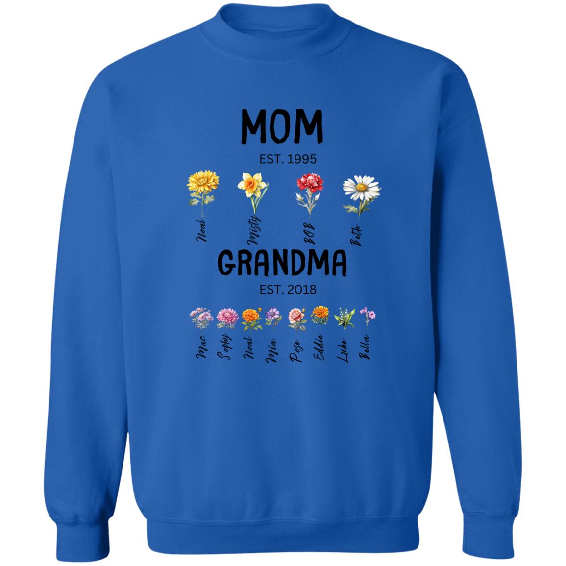 Gift For Mom/Grandma Est. Birth flowers Crewneck Sweatshirt 8 oz (Closeout)
