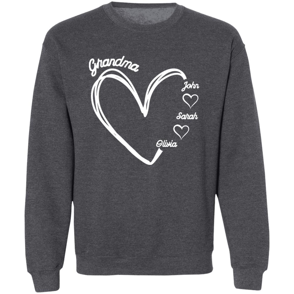 Gift For Grandma hearts W Names Pullover Crewneck Sweatshirt 8 oz (Closeout)