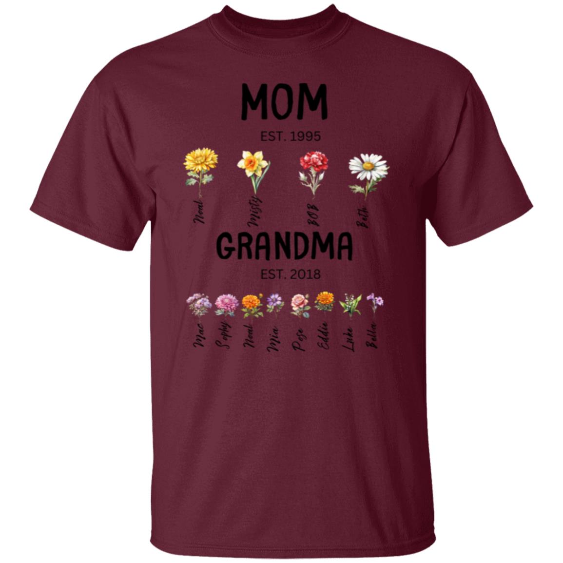 Mom/Grandma EST. Birth flowers Mom/Grandma Est. birth flowers Tees Shirt
