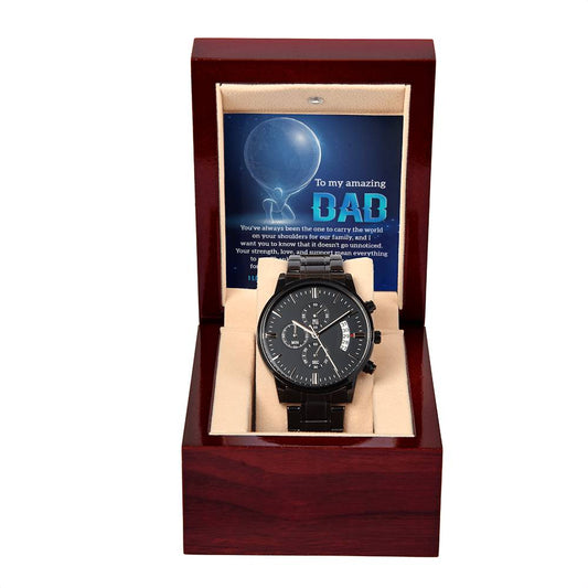 Gift For Dad-Carry The World-Black Chron. Watch