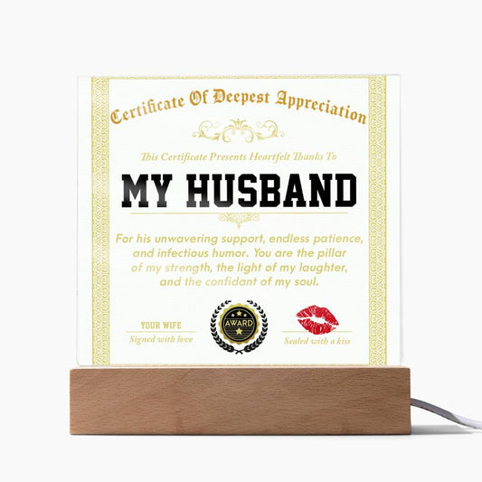 Gift For HUSBAND-Deepest Appreciation-Square Plaque