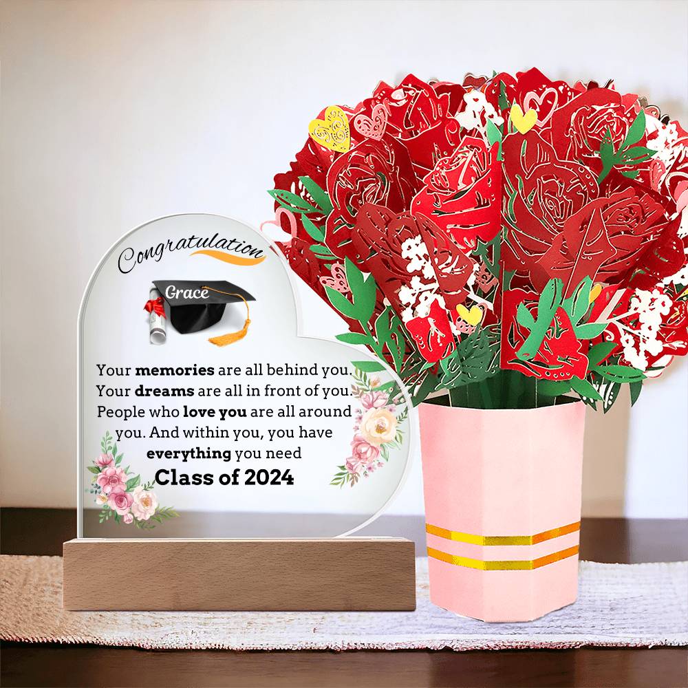 Congratulation Personalize Heart Plaque with Flowers Bouquet