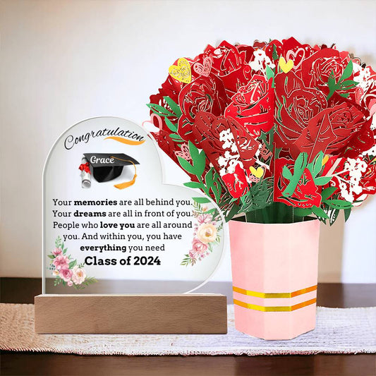 Congratulation Personalize Heart Plaque with Flowers Bouquet