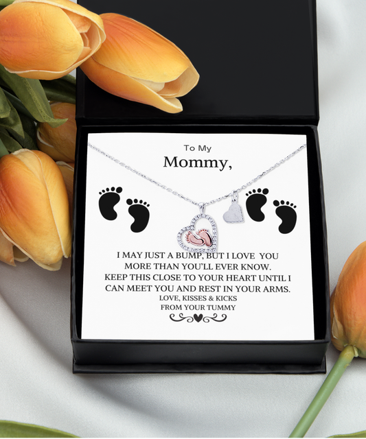 To My Mommy-Baby Feet Hearts Pendant