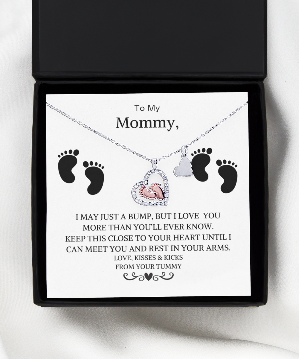 To My Mommy-Baby Feet Hearts Pendant