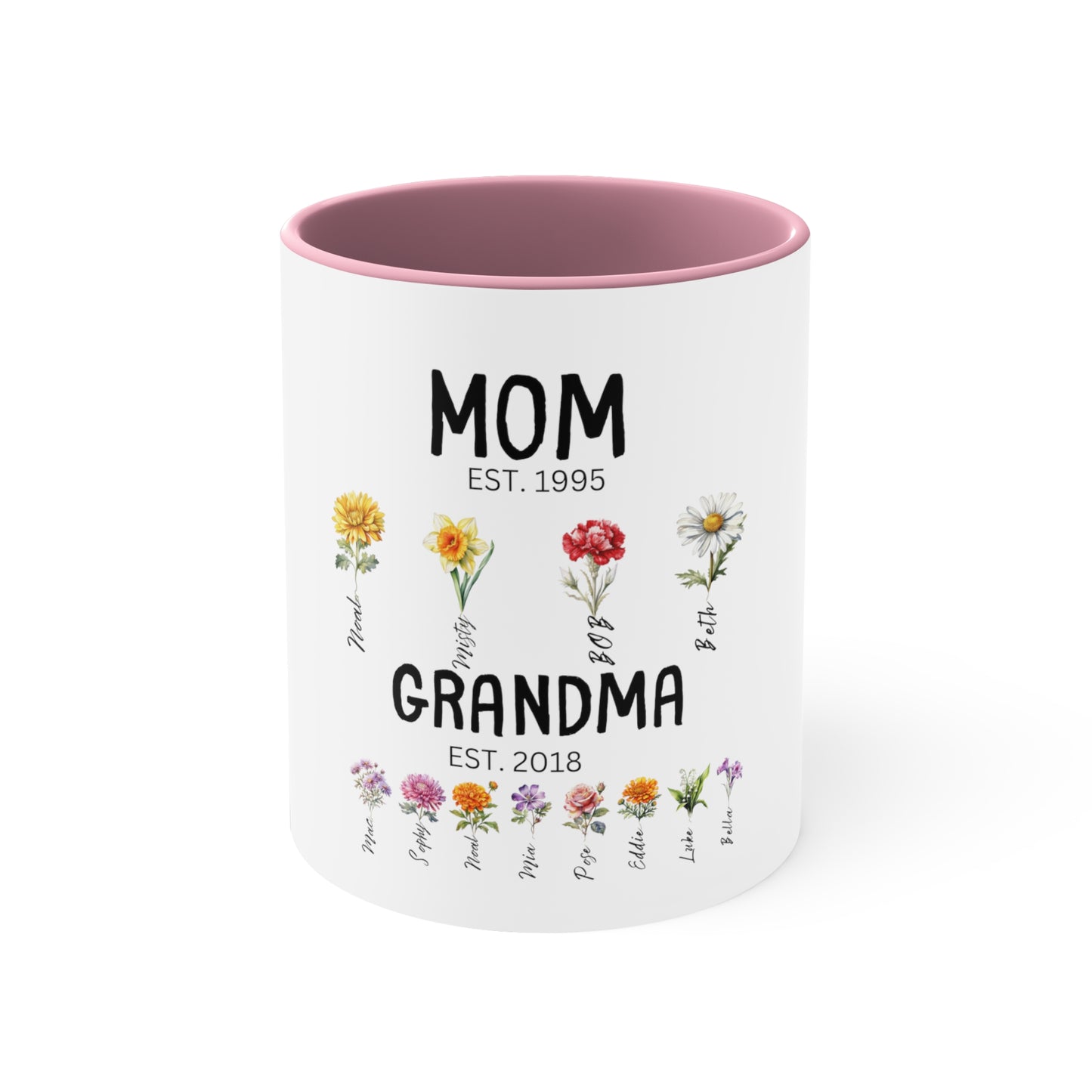 Mom/Grandma Est. Birth  Flowers 11oz Accent Mug